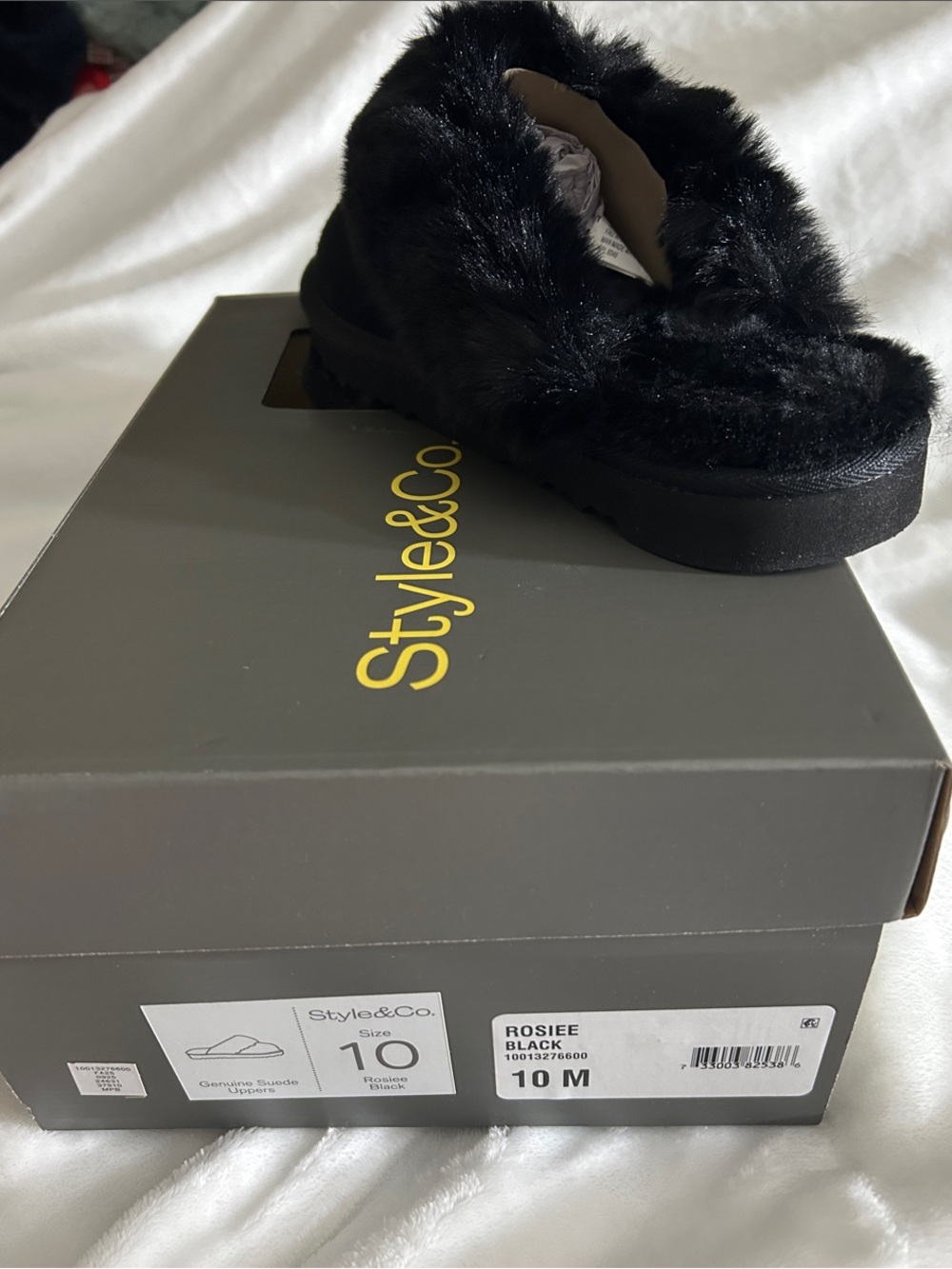 Brand New in box Style & Co. SZ 10M Black Faux-Fur Slide Slippers🖤🖤